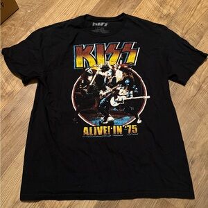 Kiss Black Tee with Yellow and Blue Gradient Logo